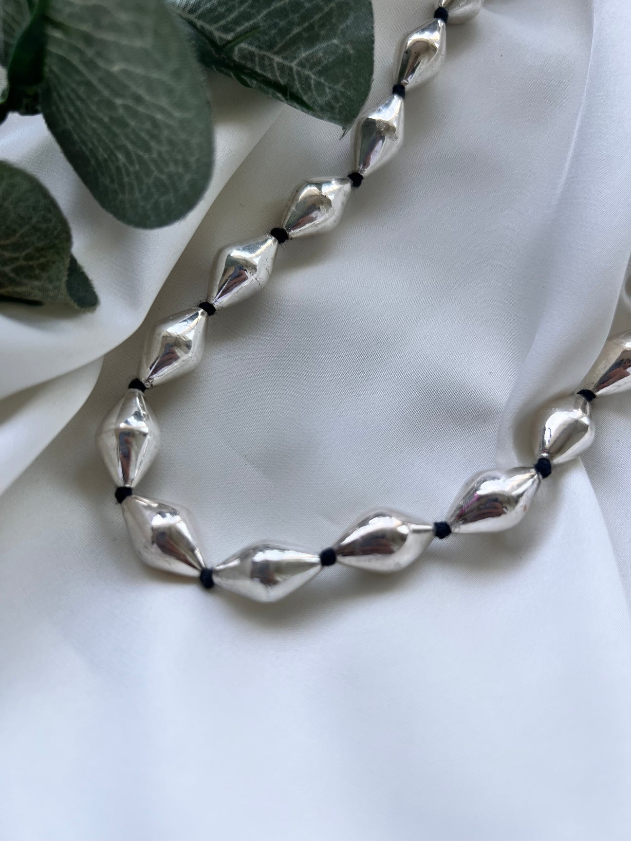 Silver Two Layered Dholki Beads Necklace