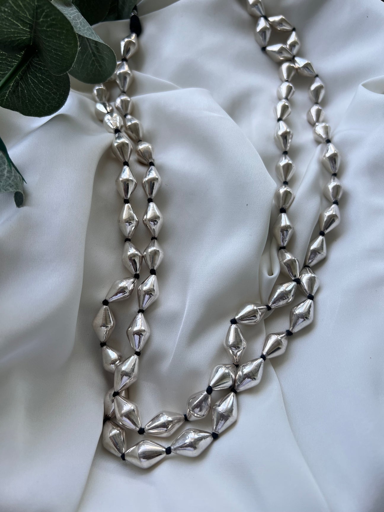 Silver Two Layered Dholki Beads Necklace
