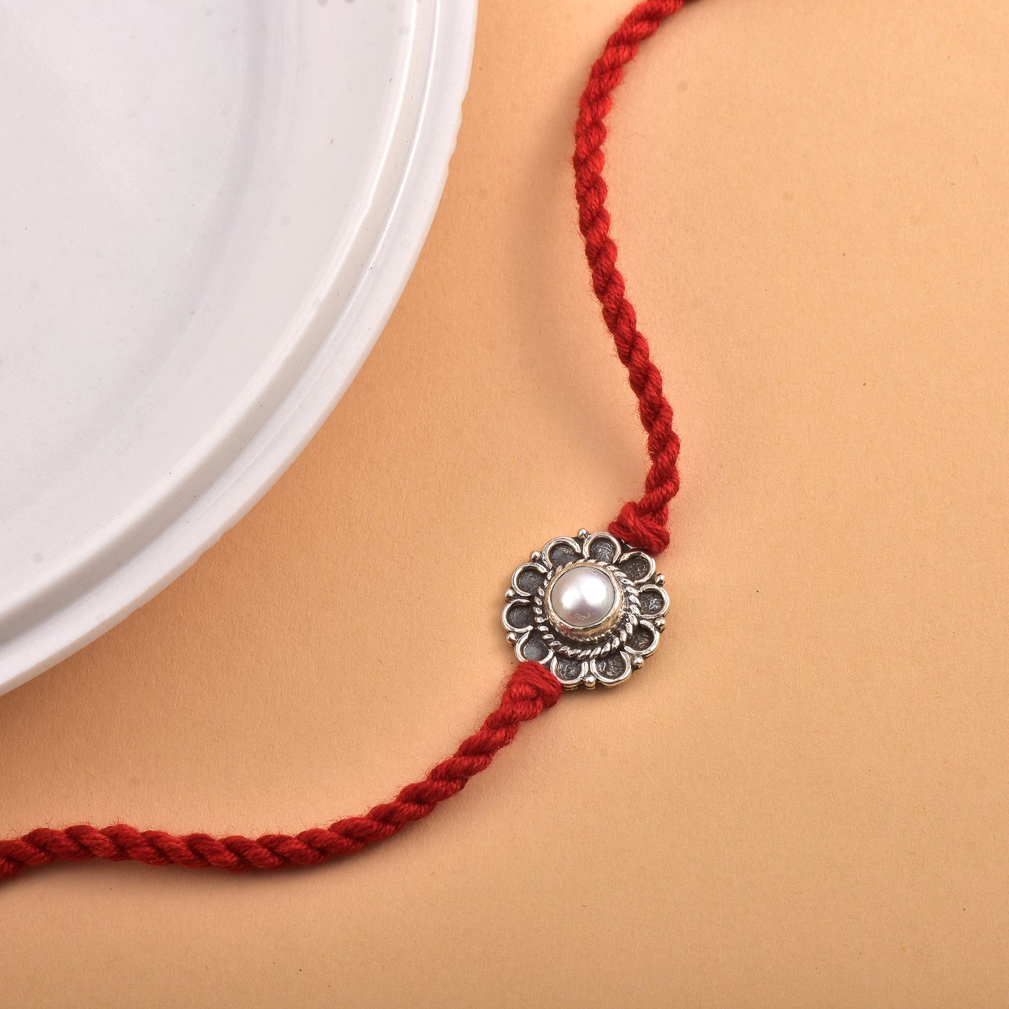 Silver Natural Pearl Flower Rakhi