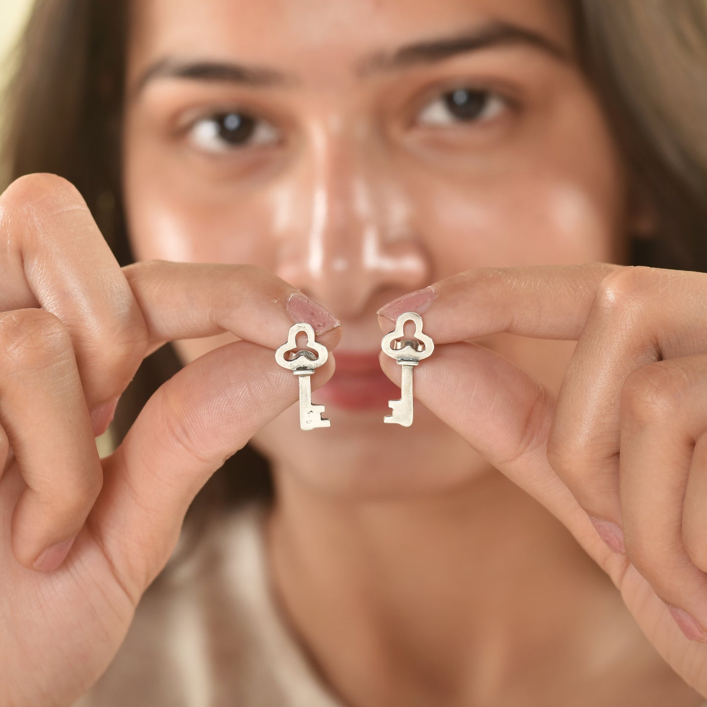 Silver Key Stud earrings