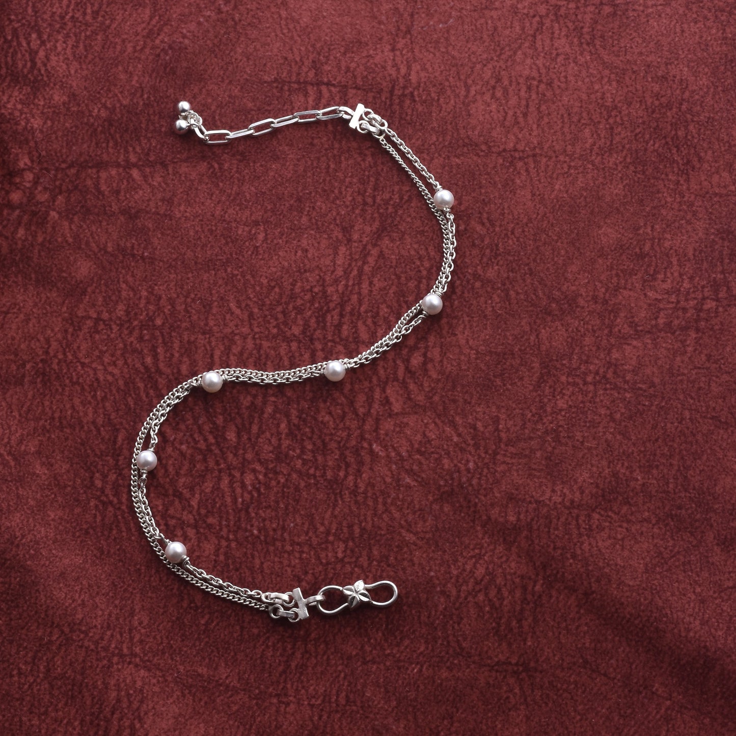 Silver Twin Layered Pearl Anklet