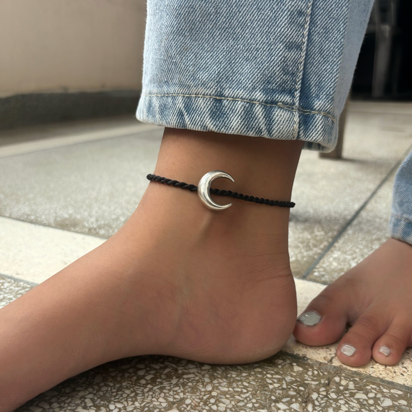 Silver Chandrama Nazarbattu Anklet