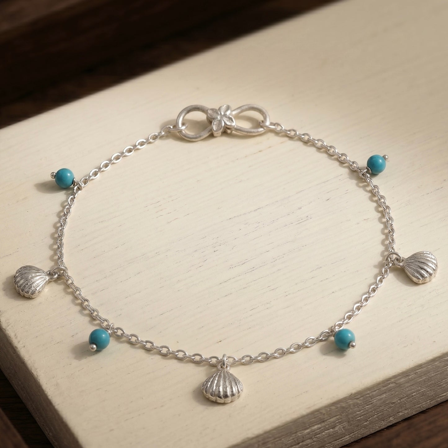 Silver Turquoise Shell Beach Anklet