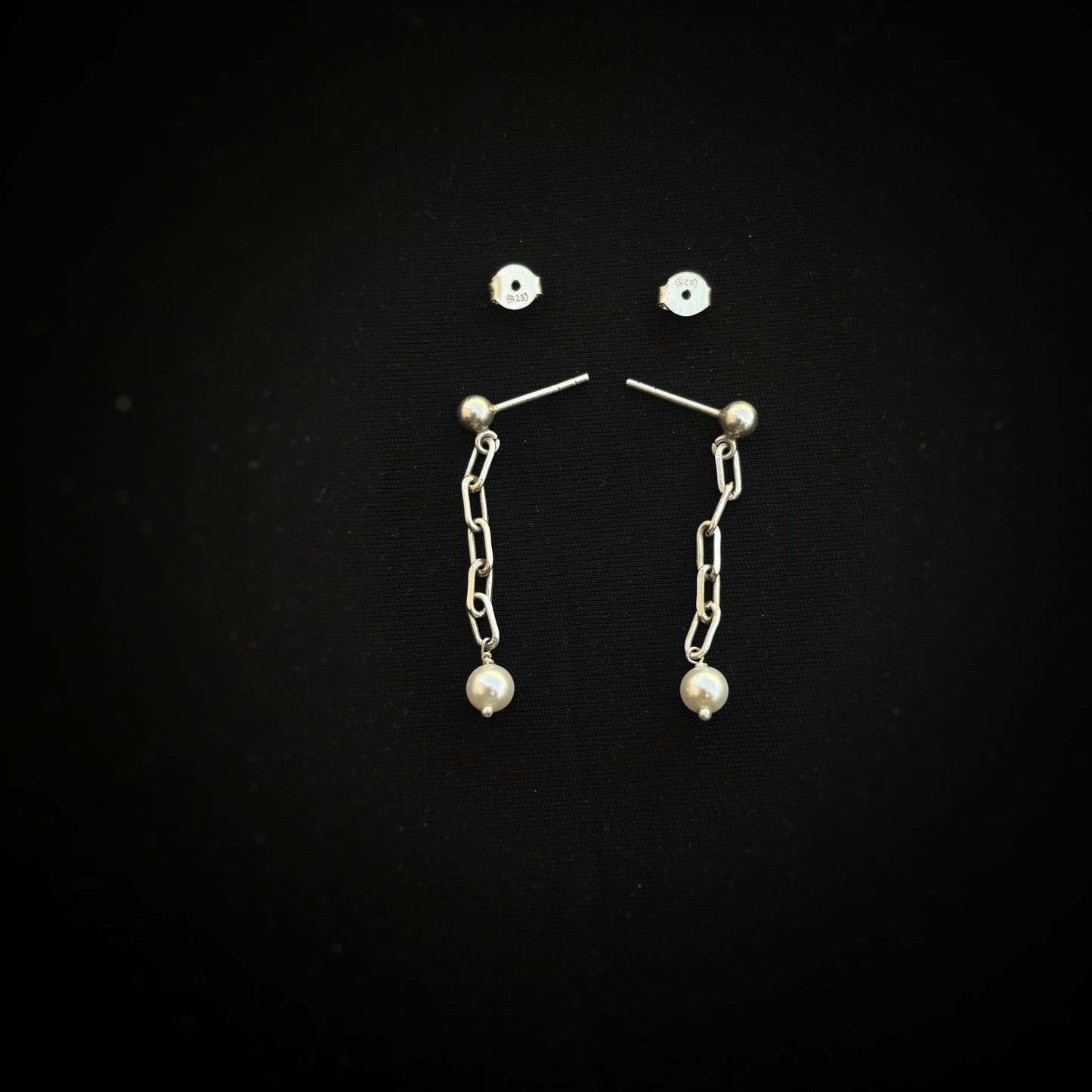 Silver Paper Clip Pearl Earrings