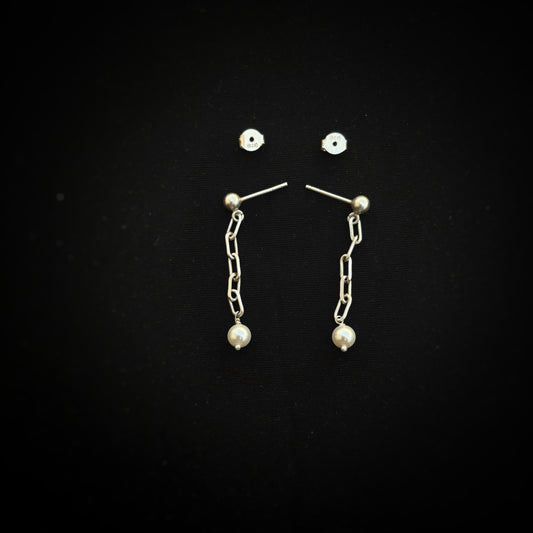 Silver Paper Clip Pearl Earrings