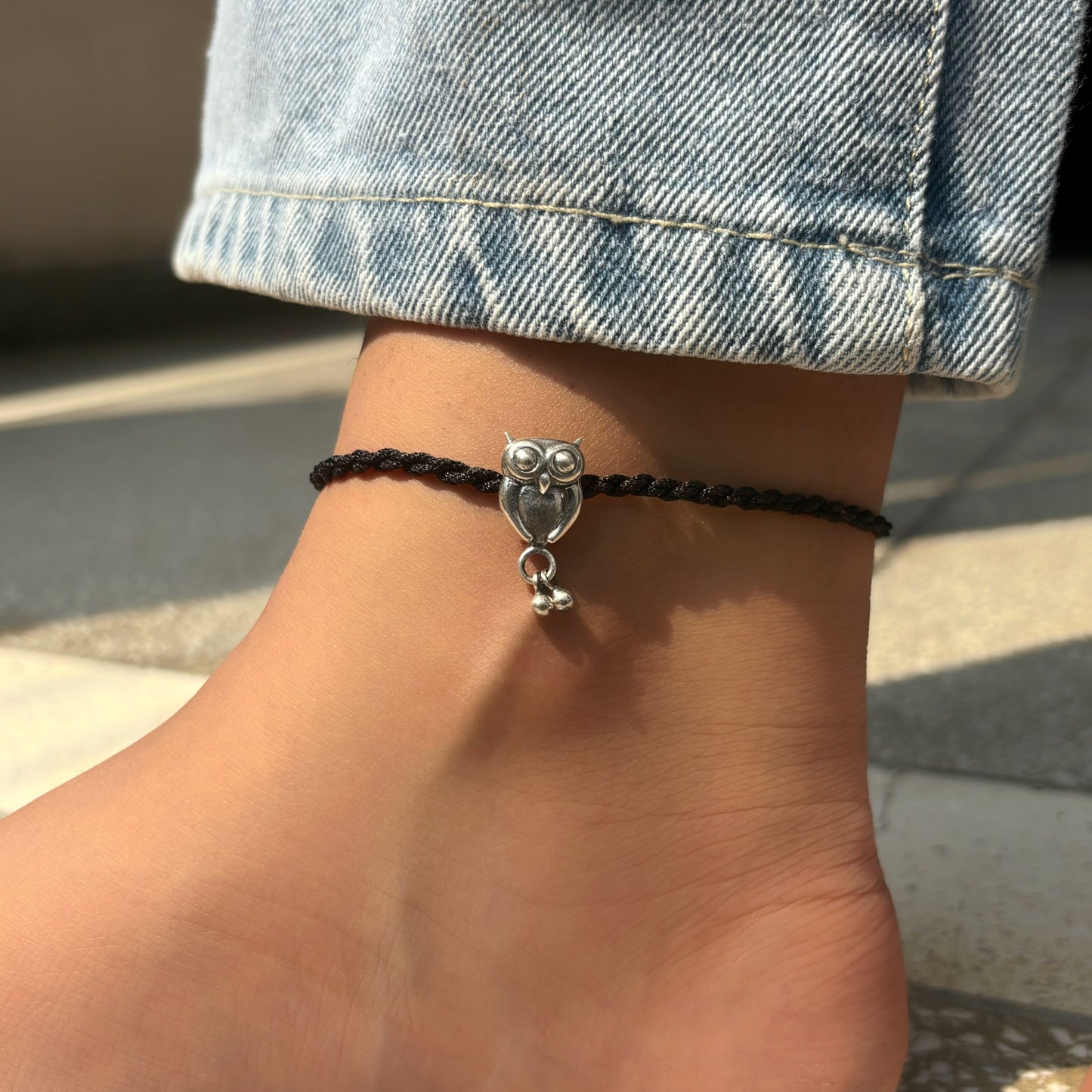 Silver Owl Nazarbattu Anklet