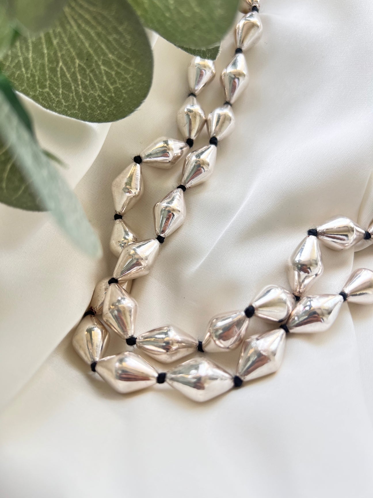 Silver Two Layered Dholki Beads Necklace