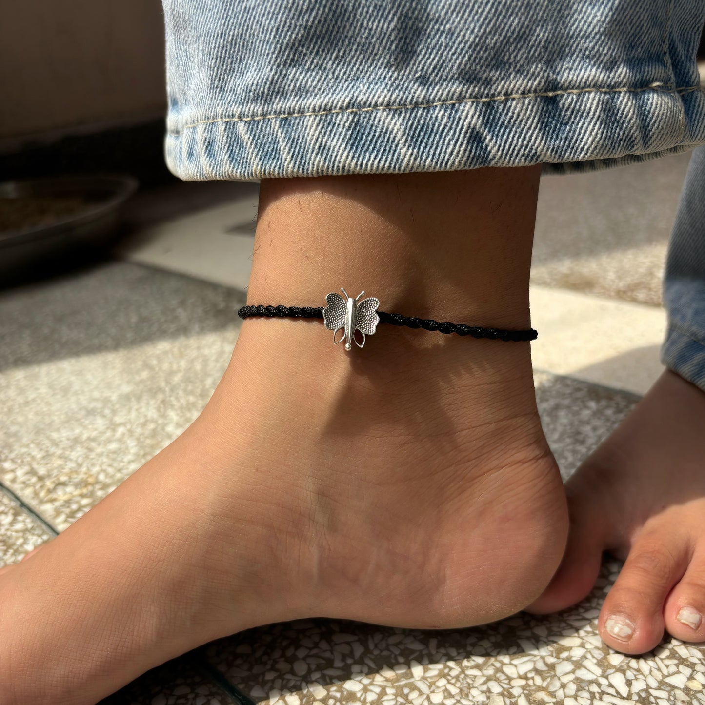 Silver Butterfly Nazarbattu Anklet