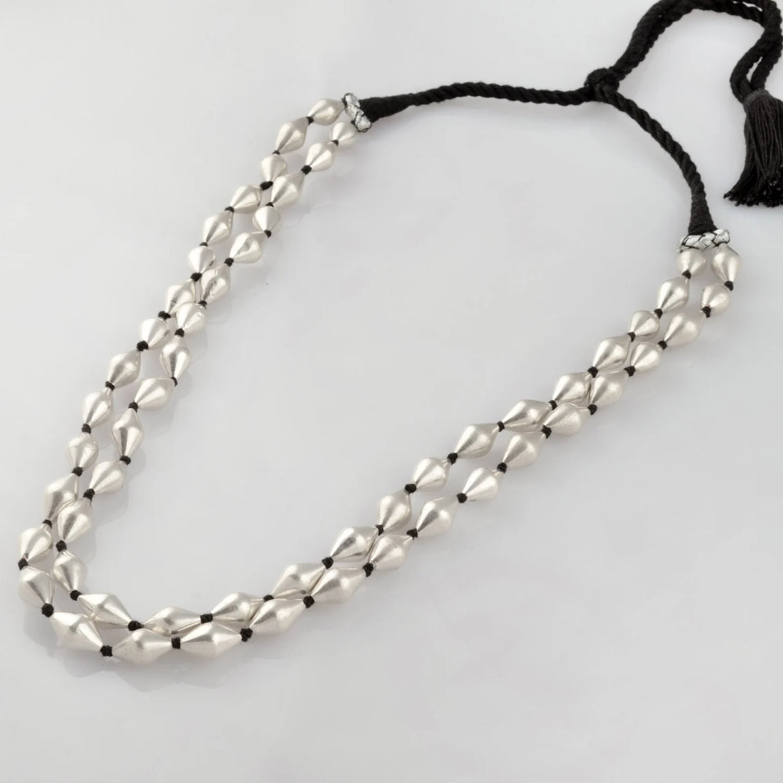 Silver Two Layered Dholki Beads Necklace