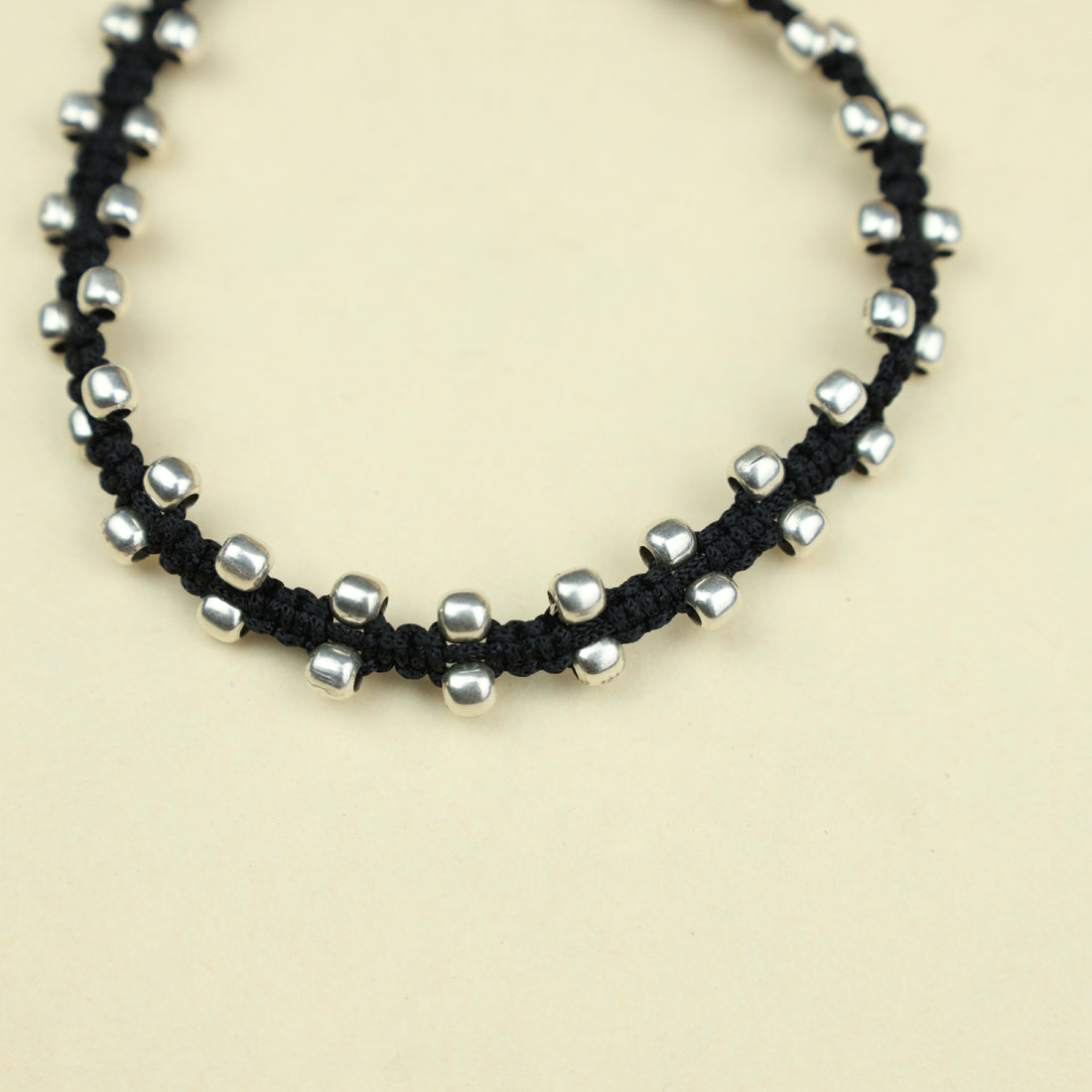 Silver Mystic Balls Nazarbattu Black Thread Anklet