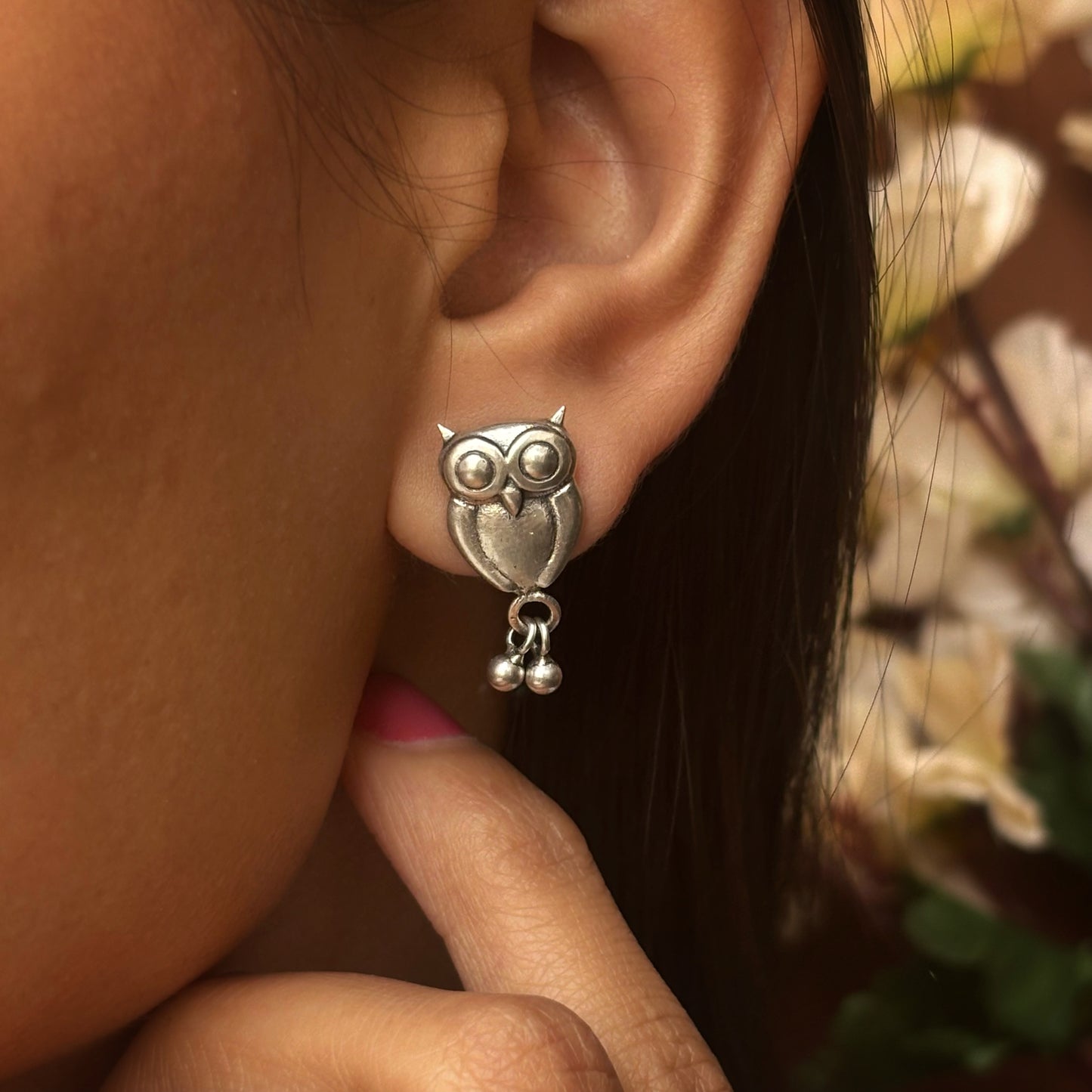 Silver Owl Stud Earrings