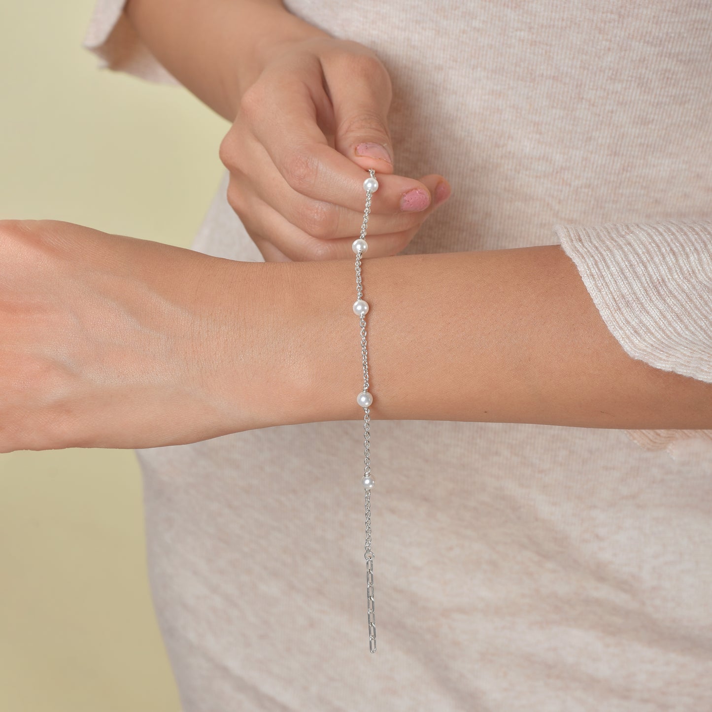Silver Pearl Drop Bracelet