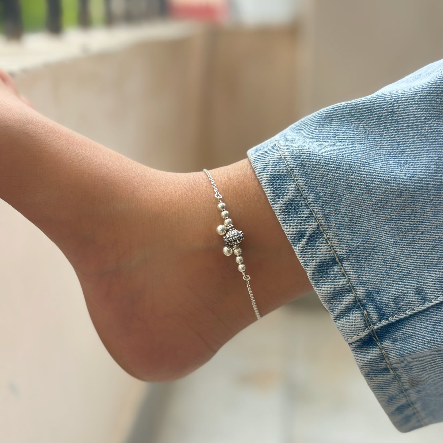 Silver Antique Ball Anklet