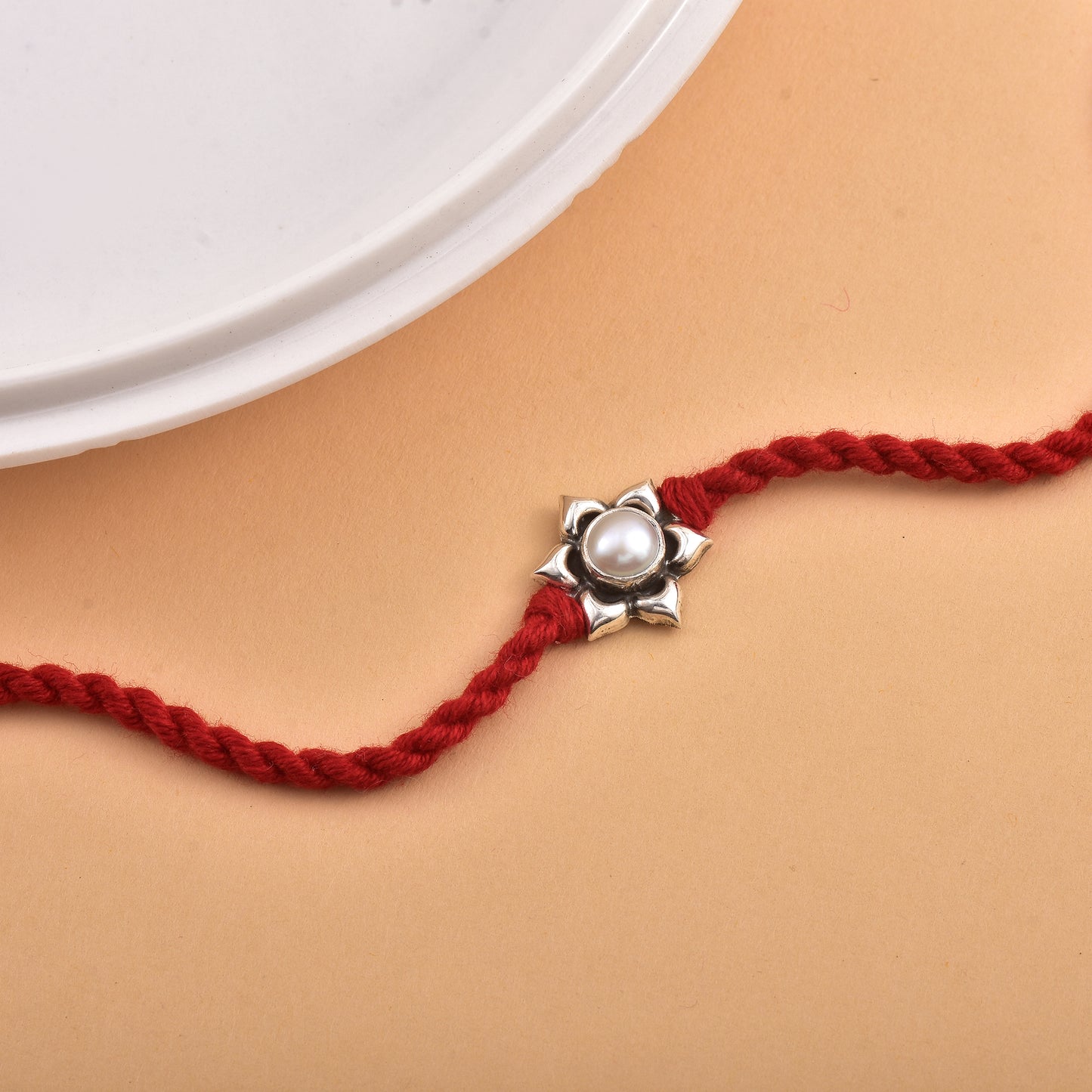 Silver Natural Pearl Daisy Flower Rakhi