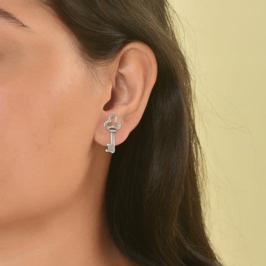 Silver Key Stud earrings