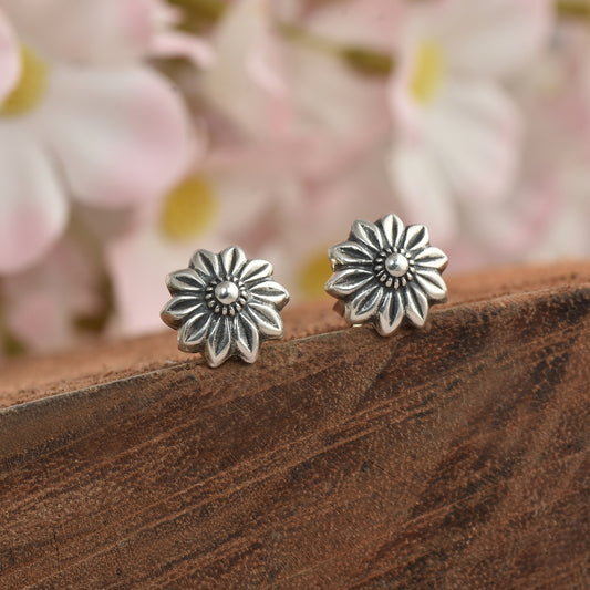 Silver Sun flower Stud Earrings