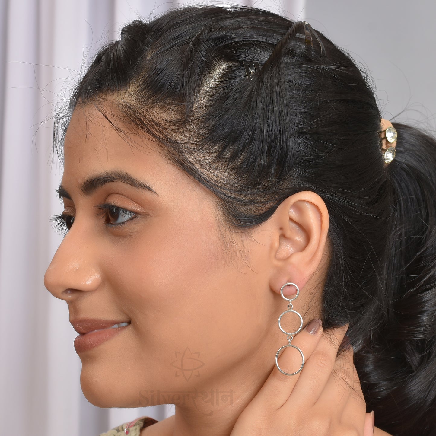 Silver Circle Droplet Earrings