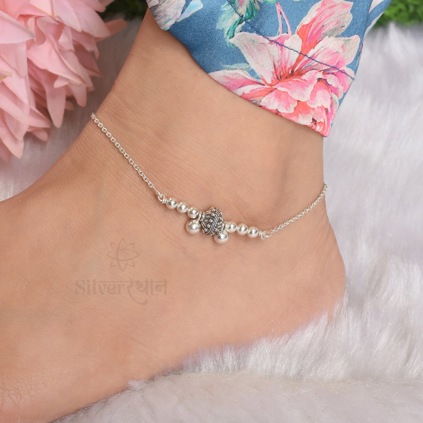 Silver Antique Ball Anklet