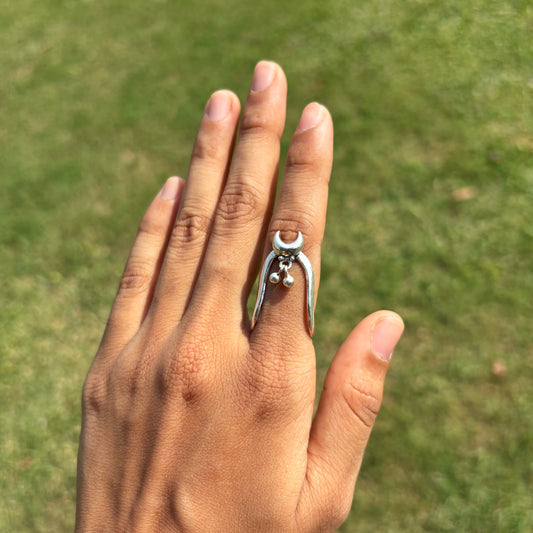 Silver Crescent Moon Heirloom Ring