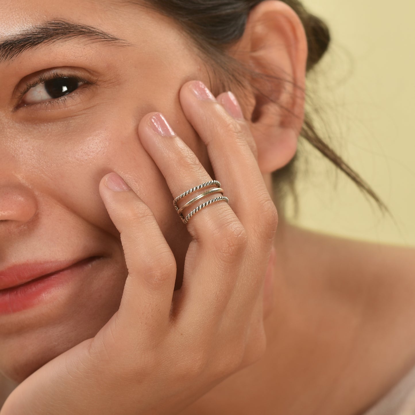 Silver Tri layered Stackable Ring and middi finger ring