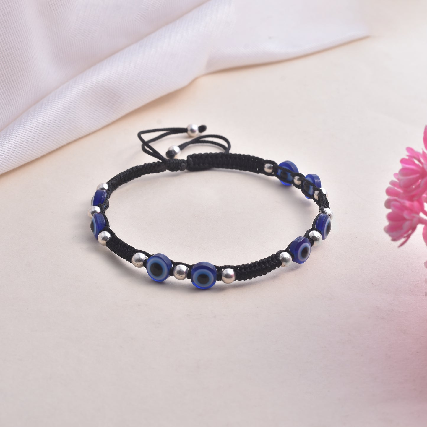 Silver Balls And Evil Eye Nazarbattu Anklet