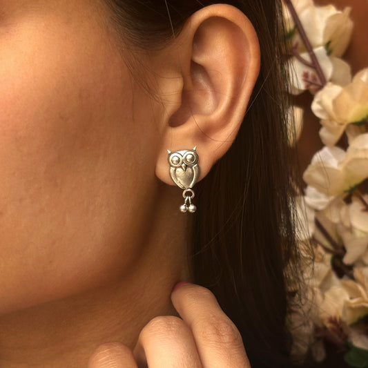 Silver Owl Stud Earrings