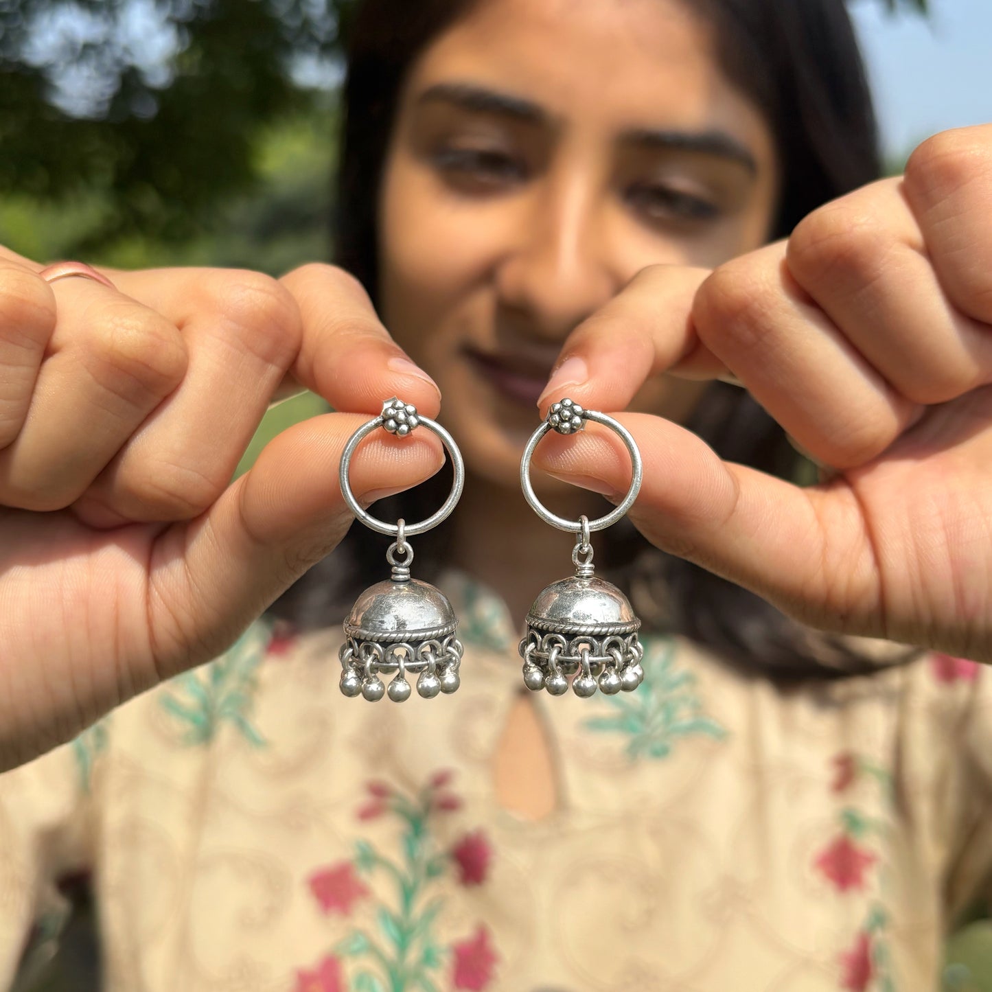 Silver Tinkling Bells Jhumka Earrings