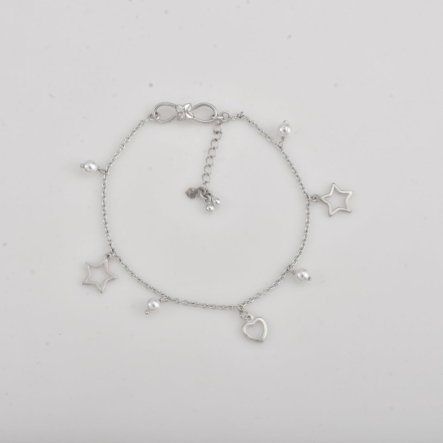 Silver Love Star Pearl Drop Anklet