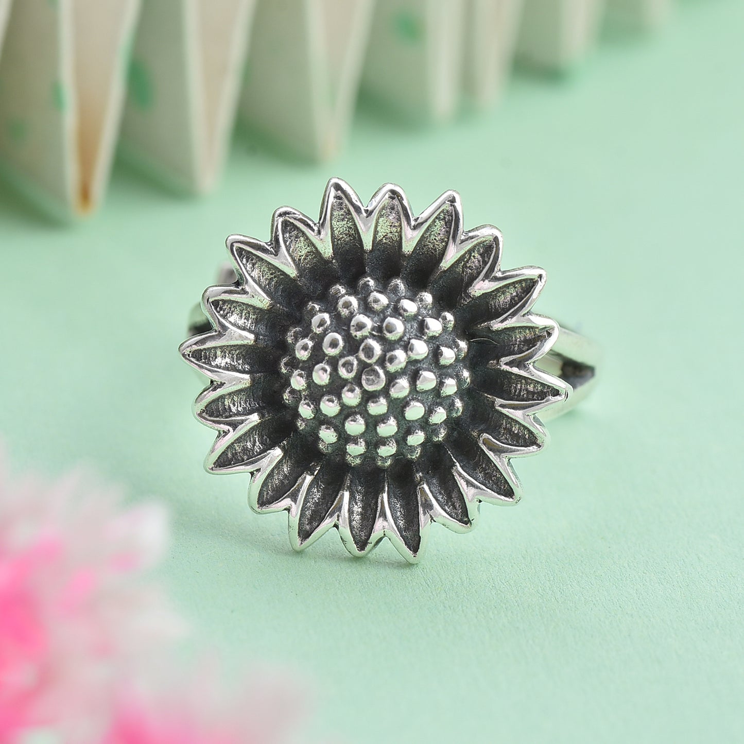 Silver sun flower ring