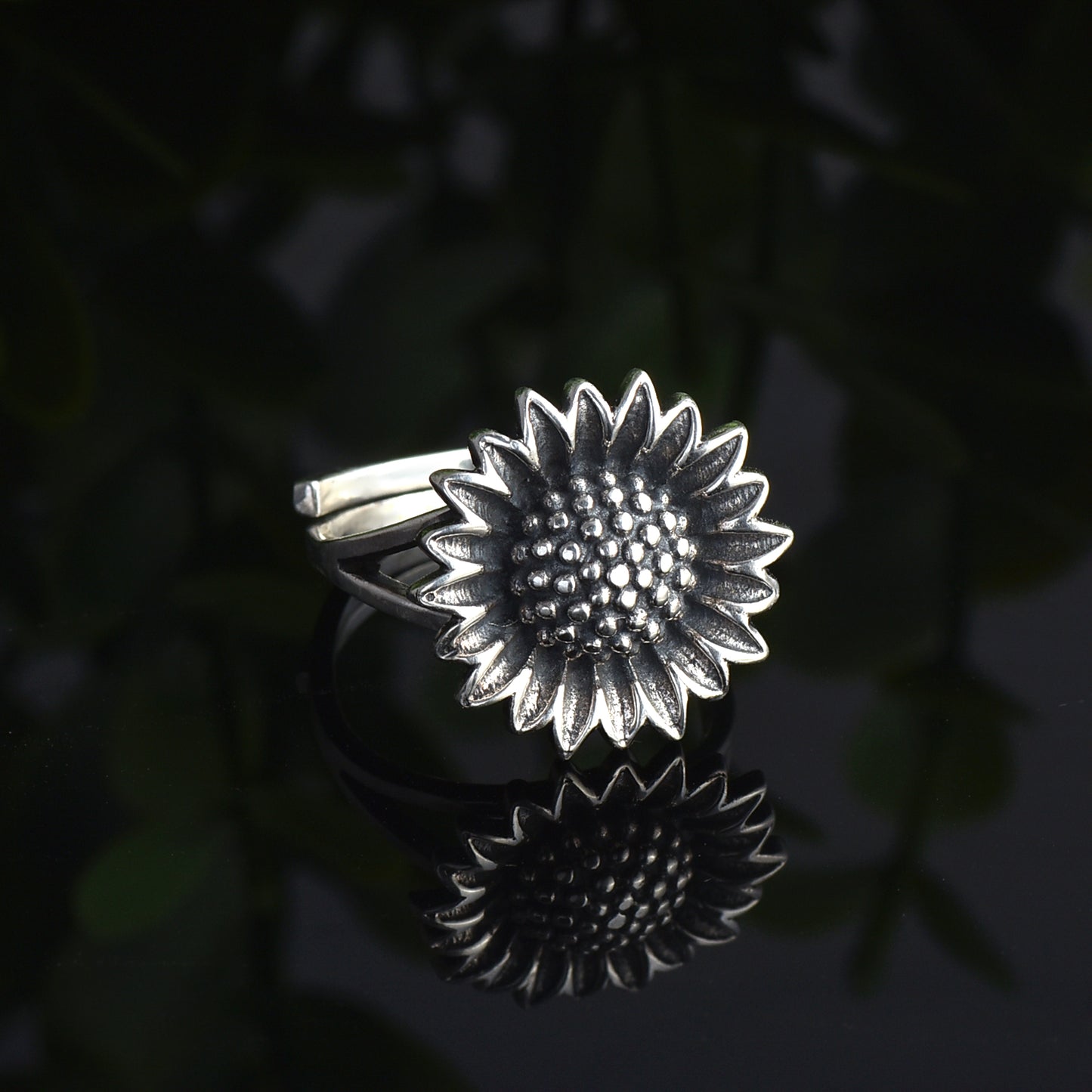 Silver sun flower ring