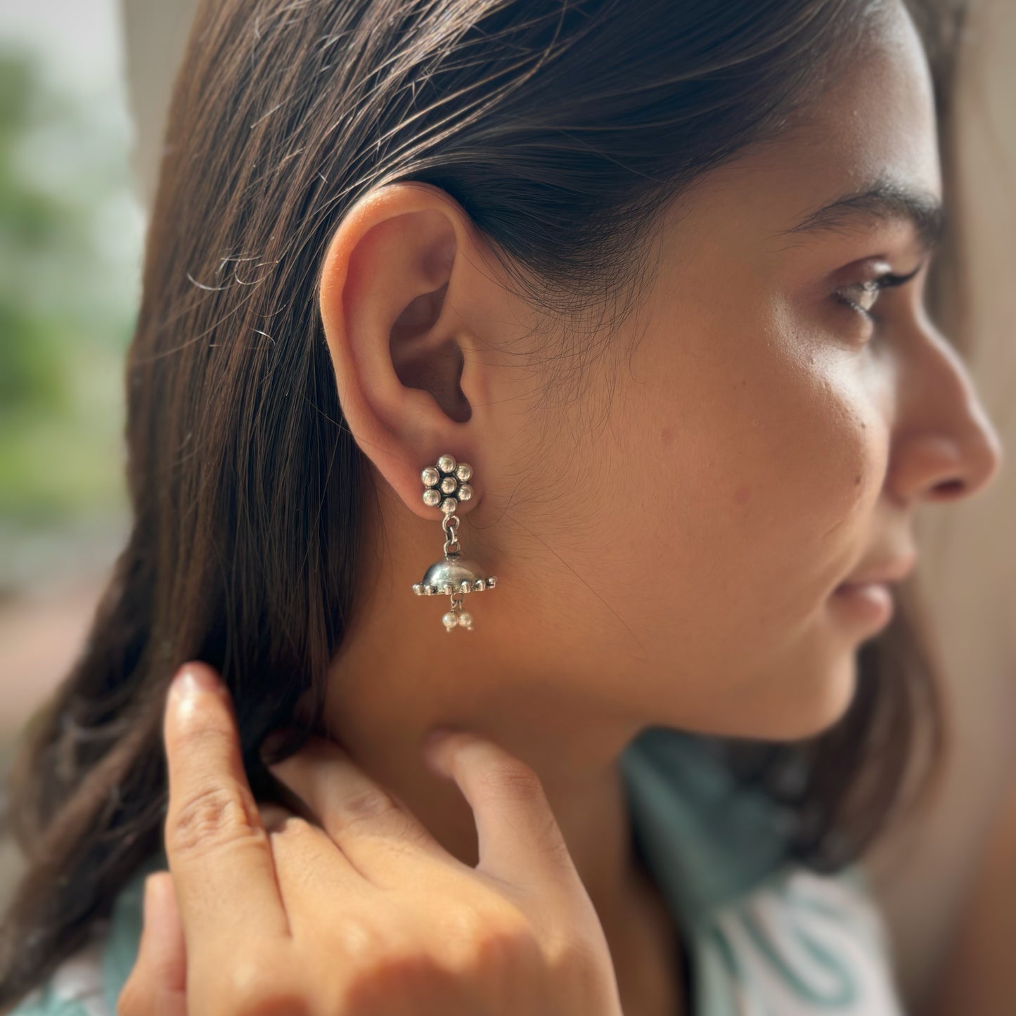 Silveristhan-Sterling Silver jewellery-Simple Flower jhumka earrings-Traditional wear jewellery-For womens