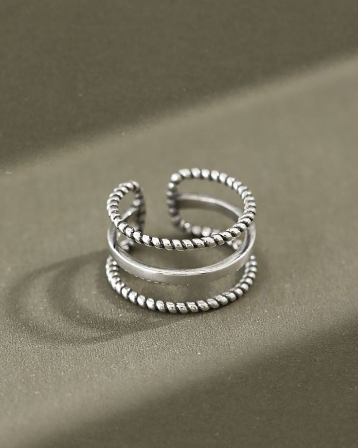 Silver Tri layered Stackable Ring and middi finger ring