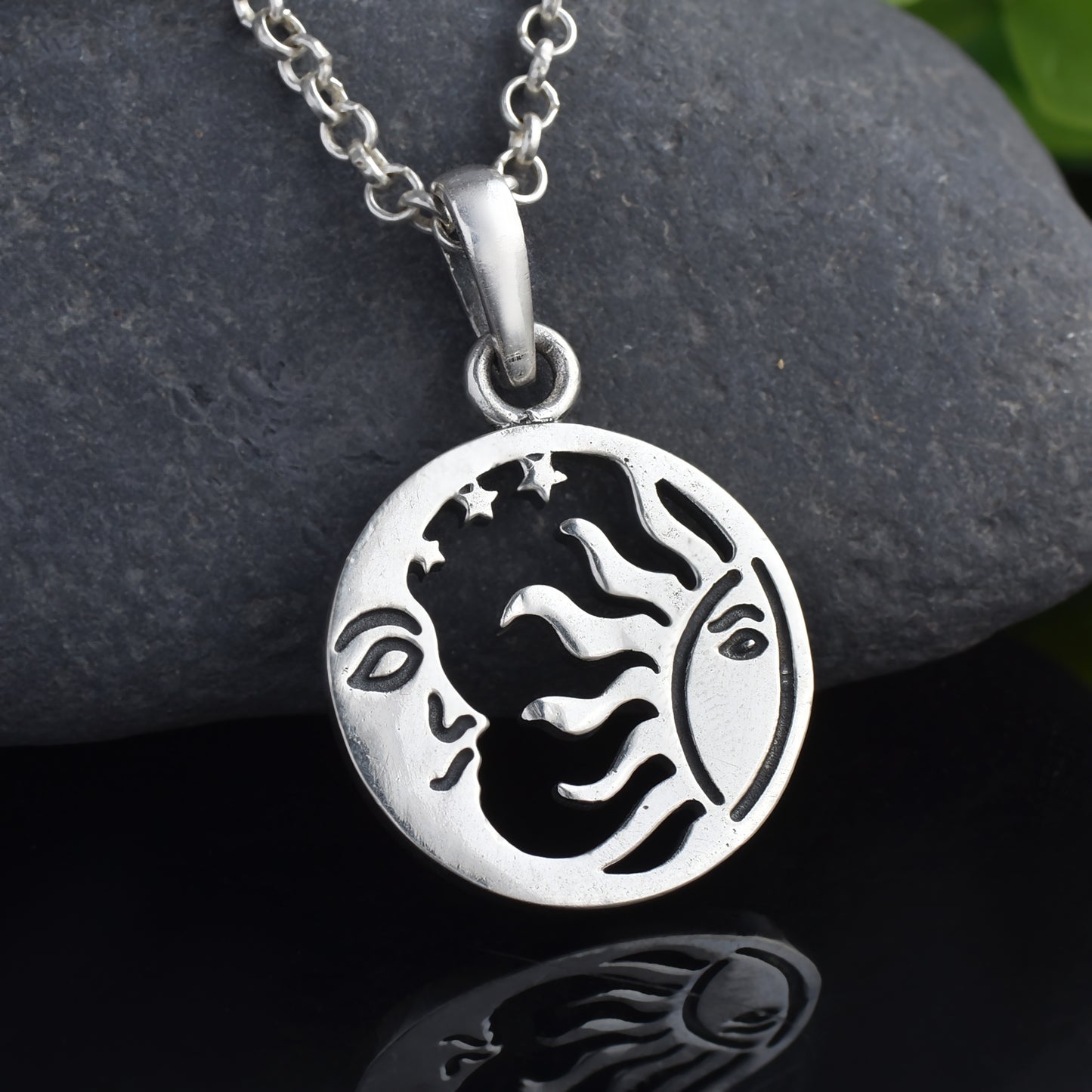 Silver sun and moon pendant( Without chain)