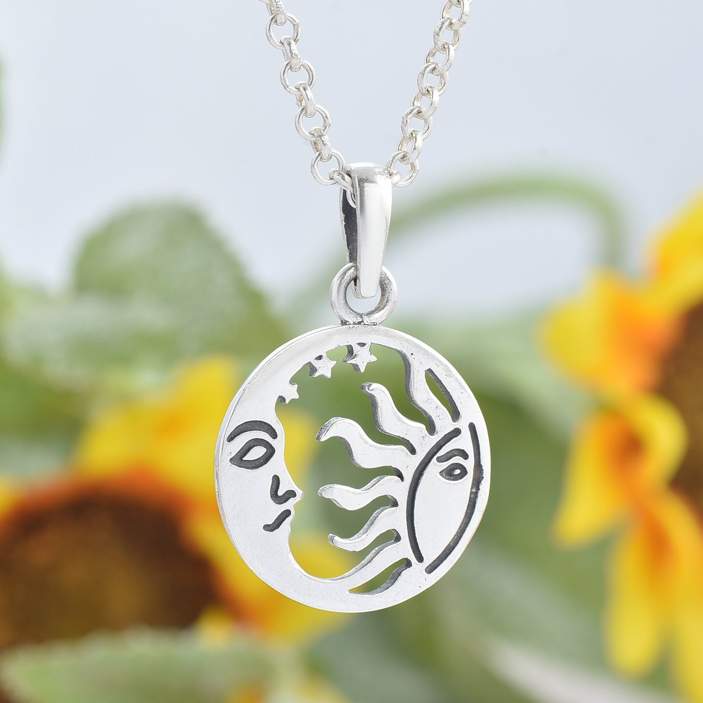 Silver sun and moon pendant( Without chain)