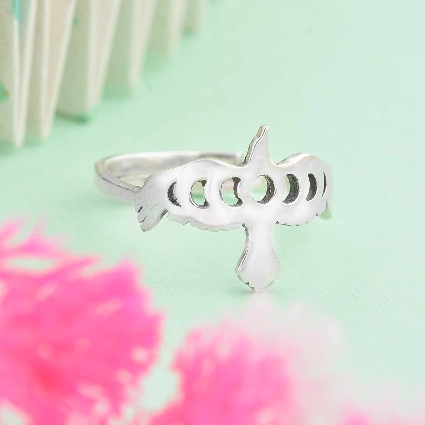 Silver Eclipse Eagle Ring