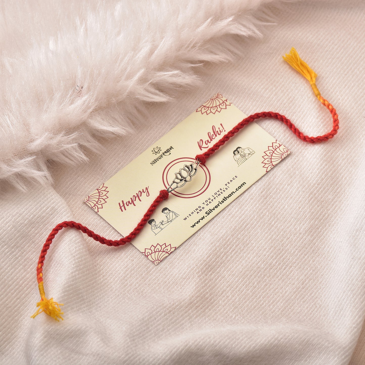 Silver Lotus Charm Prosperity Rakhi
