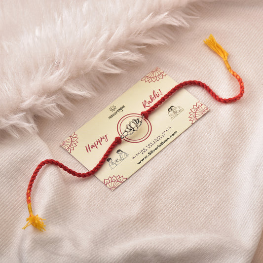 Silver Lotus Charm Prosperity Rakhi