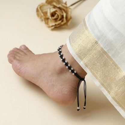 Silver Mystic Balls Nazarbattu Black Thread Anklet