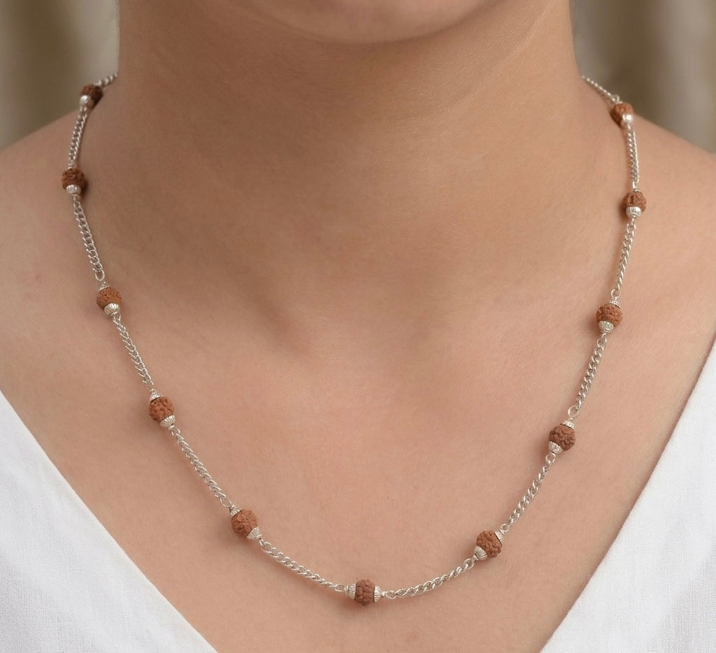 Panchmukhi Rudraksh Silver Neckchain