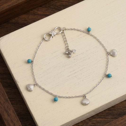 Silver Turquoise Shell Beach Anklet