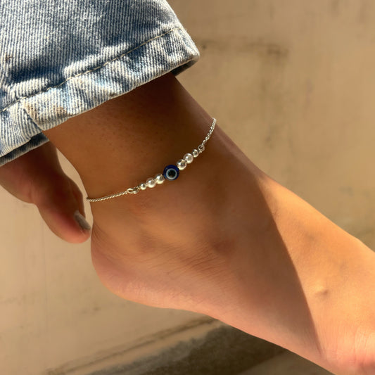 Silver Evil Eye anklet