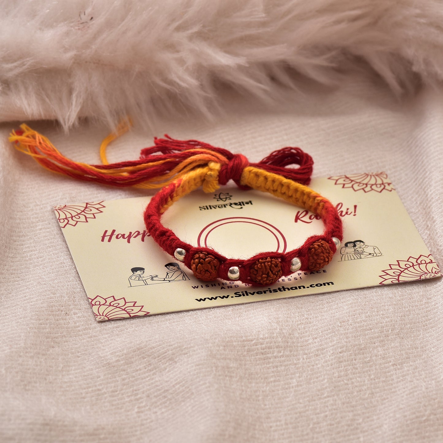 Silver Panchmukhi Rudraksha Protection Band Rakhi