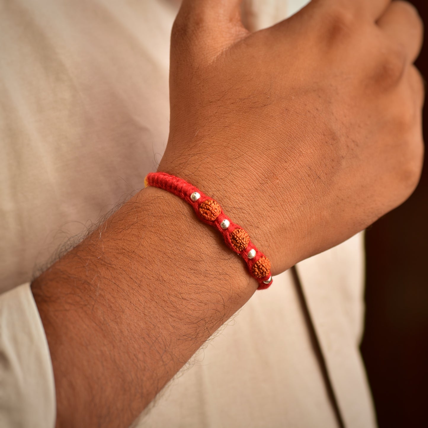 Silver Panchmukhi Rudraksha Protection Band Rakhi
