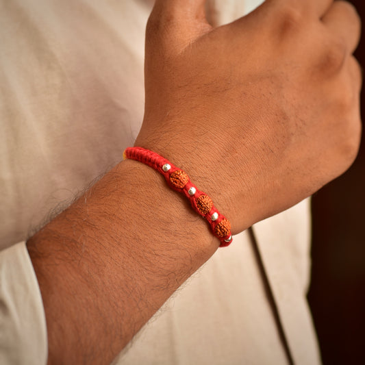 Silver Panchmukhi Rudraksha Protection Band Rakhi
