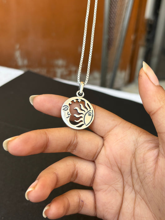 Silver sun and moon pendant( Without chain)