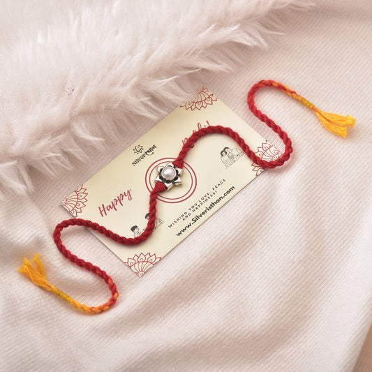 Silver Natural Pearl Daisy Flower Rakhi