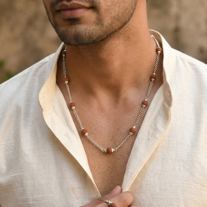 Panchmukhi Rudraksh Silver Neckchain