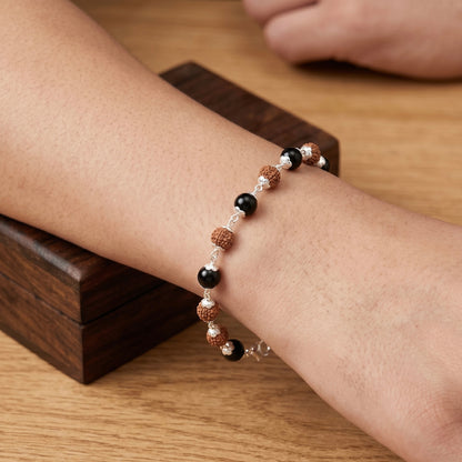 Silver Karungali and Rudraksh Beads Bracelet