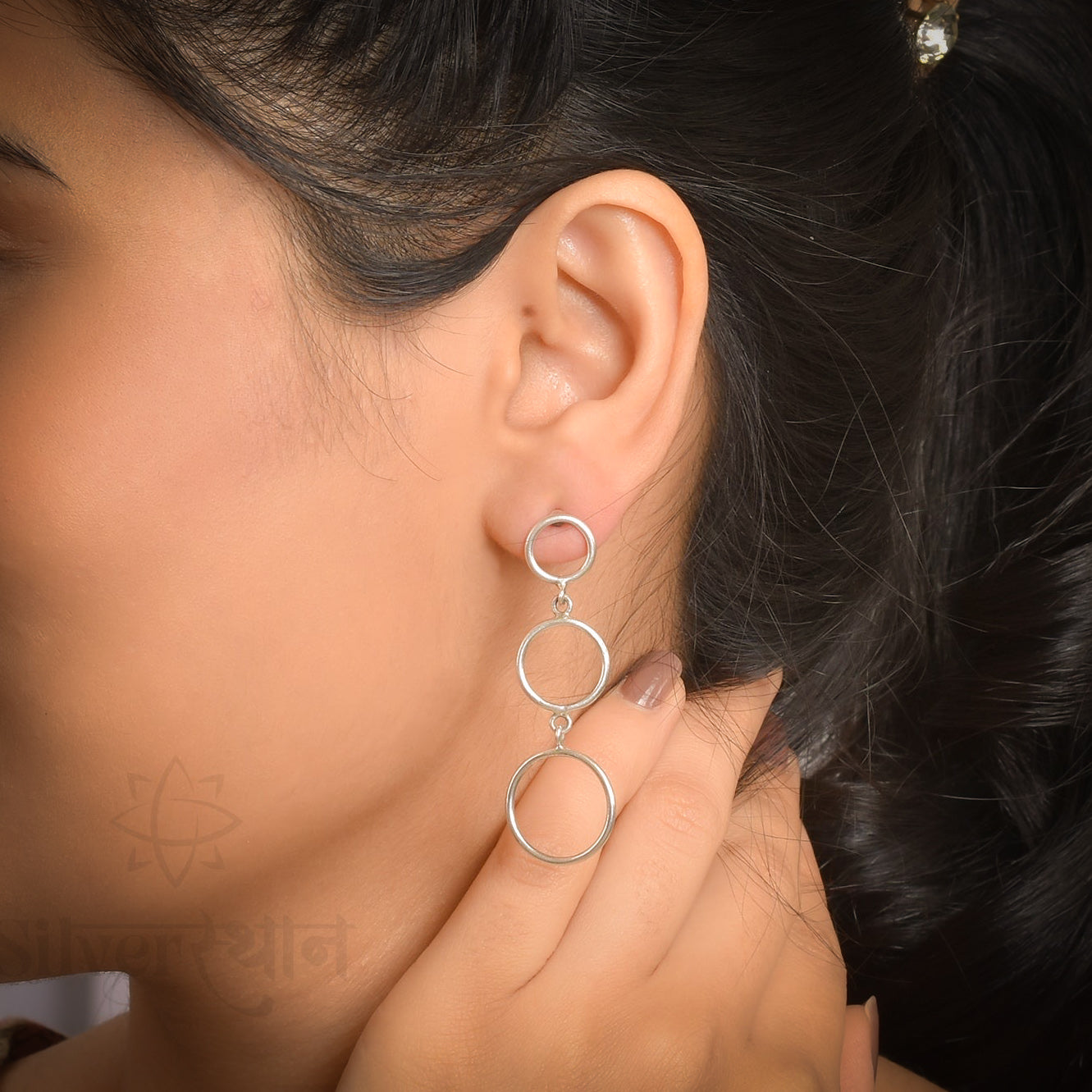 Silver Circle Droplet Earrings