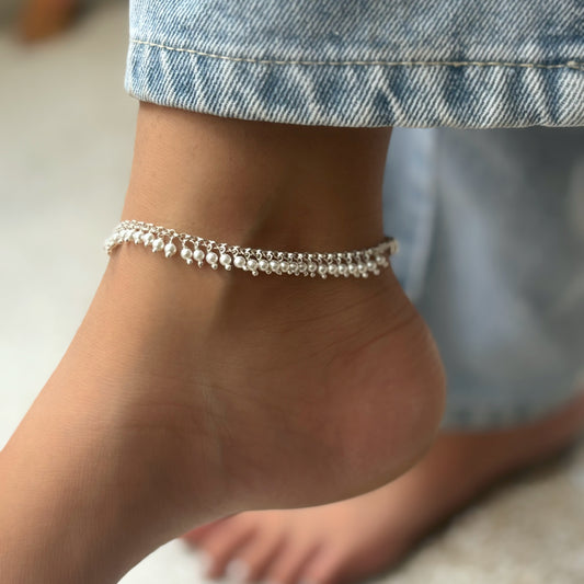 Silver Pearl droplet anklet
